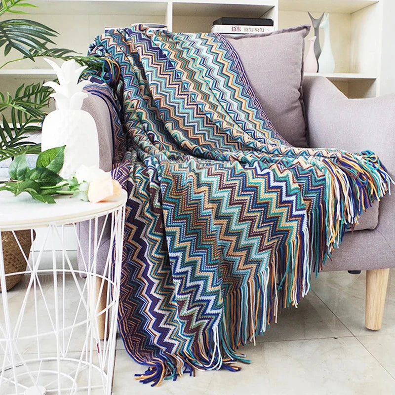 Bohemian Blanket Sofa Cover Geometric Knitted Slipcover for Couch Chair Bed Plaid Boho Decorative Blanket Cobertor Manta Deken