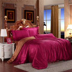 Satin Rayon Bedding Set High Quality Solid Color Bed Cover Set Single Double Twin King Size Duvet Cover Set