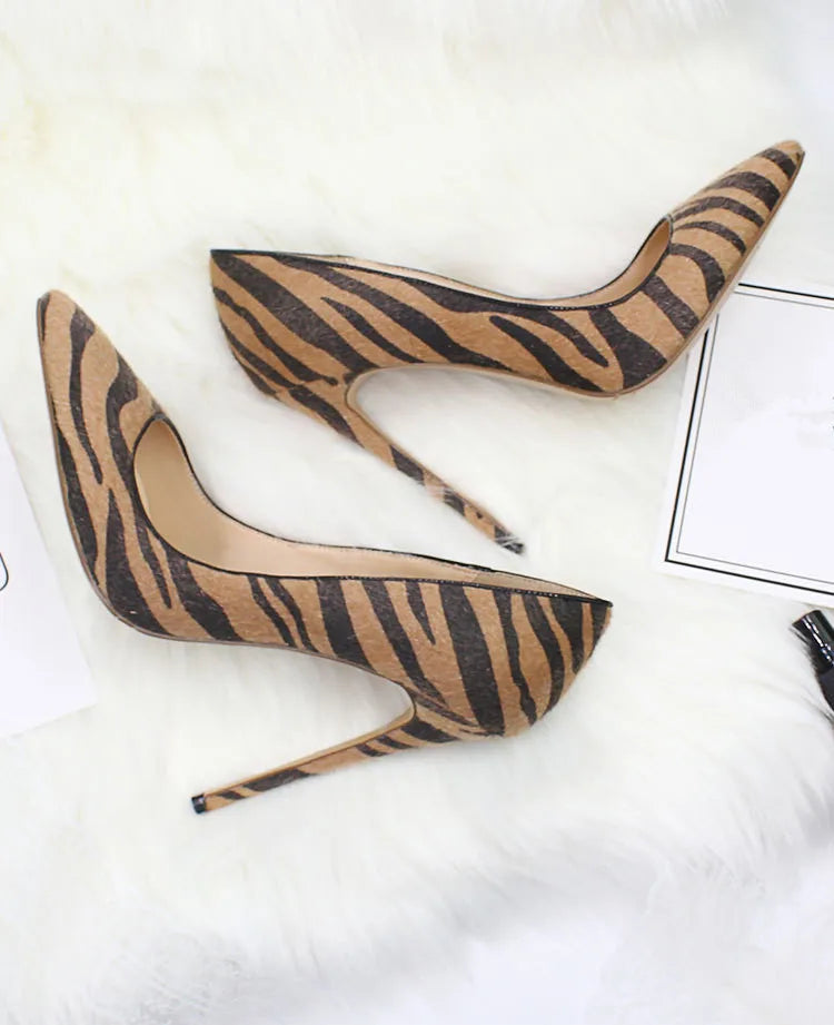 Textured Brown Zebra Pattern Stilettos
