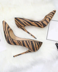 Textured Brown Zebra Pattern Stilettos