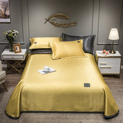 Newest Products Pure Color Embroidered ice Silk Mat Bed Cover fitted sheet Pillowcases 3 pcs Luxury Bedding Yellow Color