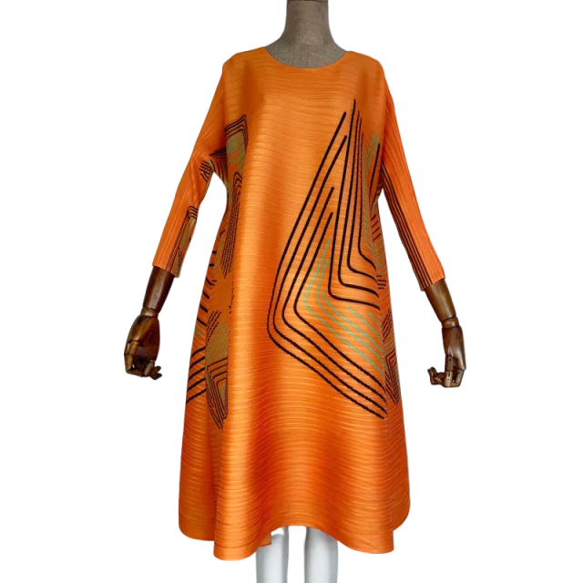 Chic Geometric Pleated Dress - WINI