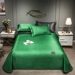 Newest Products Pure Color Embroidered ice Silk Mat Bed Cover fitted sheet Pillowcases 3 pcs Luxury Bedding Green Color