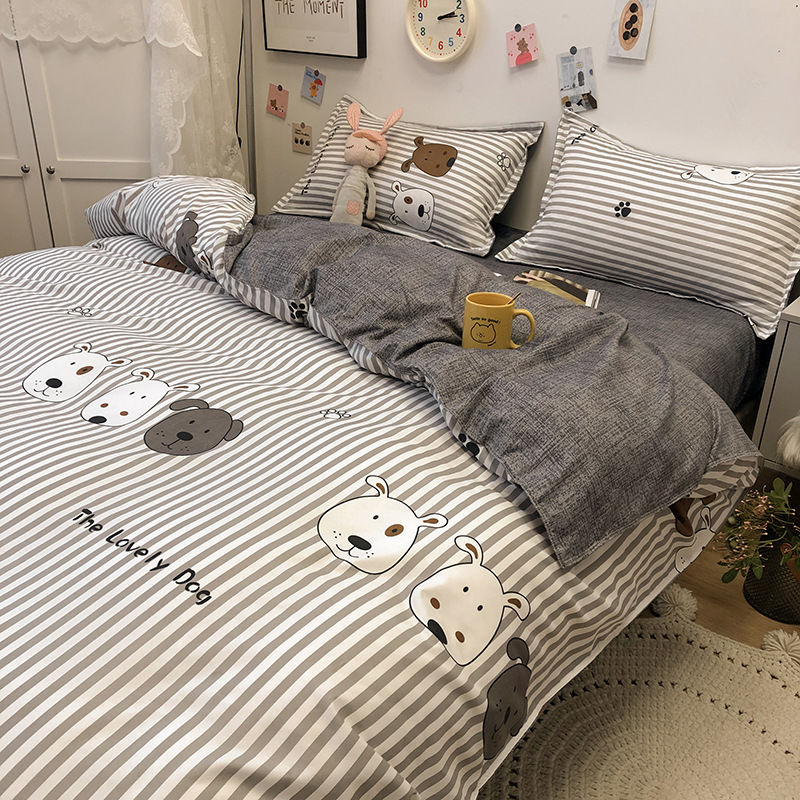 Boys Girls Bedding Set Fashion Adult Children Bed Linen Duvet Quilt Cover Pillowcase Cute Cartoon Bear Polyester Flat Sheets