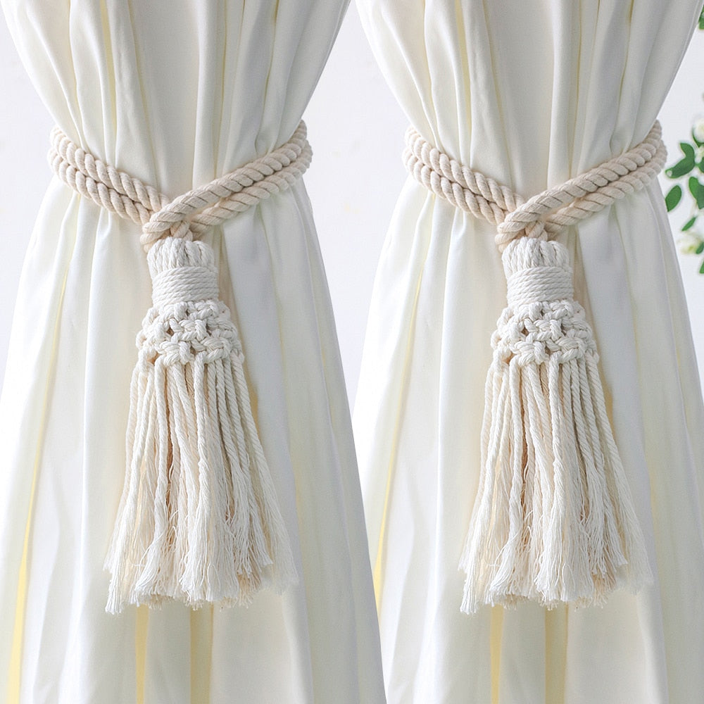 2 Pack Macrame Curtain Tiebacks Decorative Curtain With Bead Kawaii Boho Room Decor Home Living Room Decoration Gift