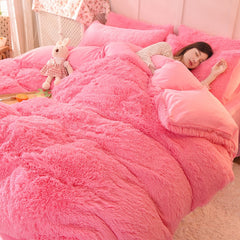 2/3/4Pcs Solid Long Hair King Duvet Cover Set Winte Grey Fannel Fleece Bedding 200*230cm Bedclothes