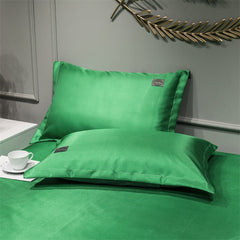 Newest Products Pure Color Embroidered ice Silk Mat Bed Cover fitted sheet Pillowcases 3 pcs Luxury Bedding Green Color