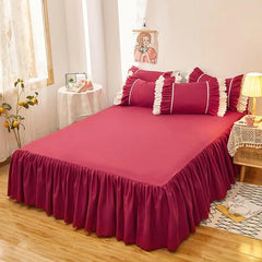 Bonenjoy 1pc Plain Dyed Bed Skirt with Elastic Green Solid Color Single/Queen/King Size Bed Sheet Ruffles(Pillowcase need order)