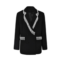 Rhinestones Fringe Loose Fit Blazer