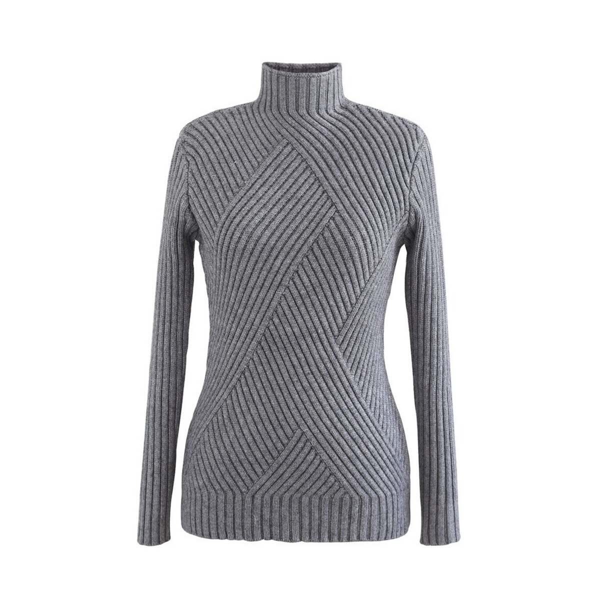 Ribbed High Collar Knit Sweater