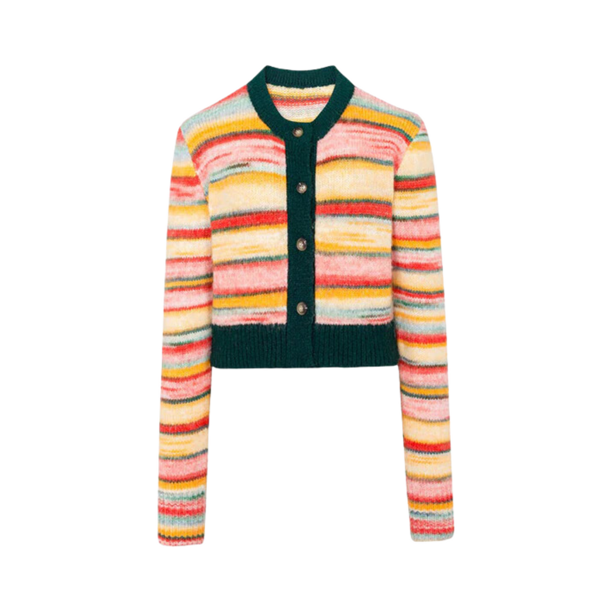 Orange Stripes Knitted Cropped Cardigan