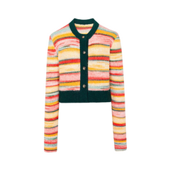 Orange Stripes Knitted Cropped Cardigan