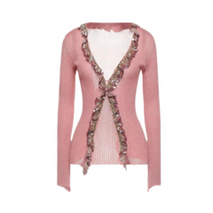 Paillettes Trimmed Thin Knit Cardigan