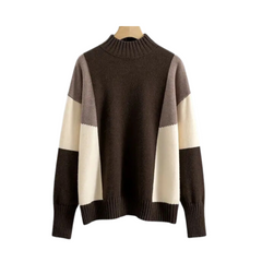 Tri-Color Mock Neck Knit Sweater