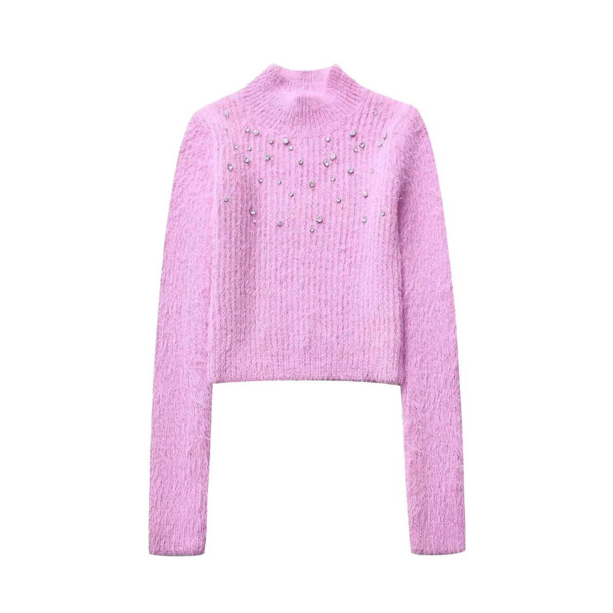 Rhinestones Sparkle Cropped Knit Sweater