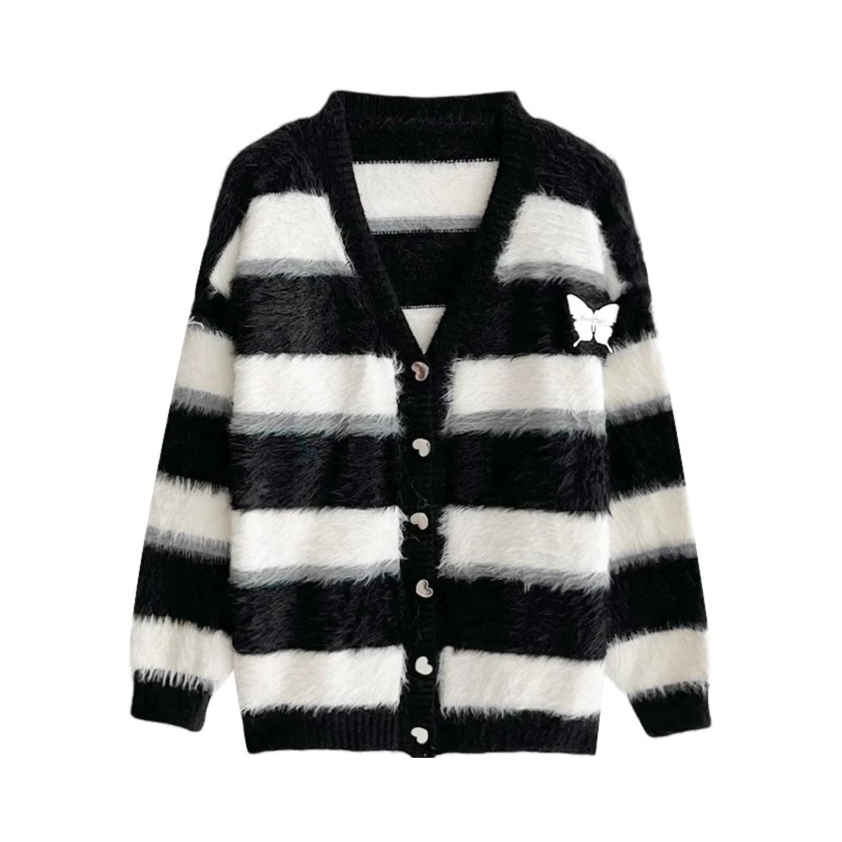 Butterfly Hearts Striped Knitted Cardigan