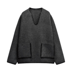 Overstitched Patch Pockets Knitted Sweater