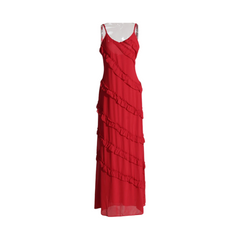 Ruffled Backless Side-Slit Dress Maxi