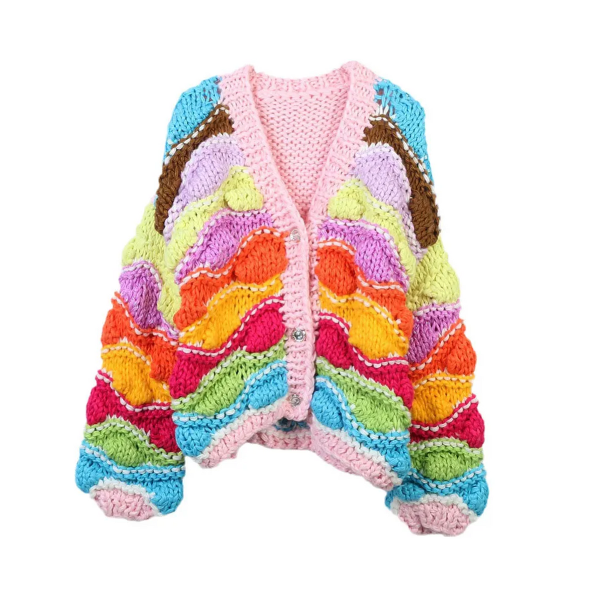 Colorful Chunky Knit Wool Cardigan