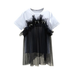 Ribbons Mesh Spliced T-Shirt