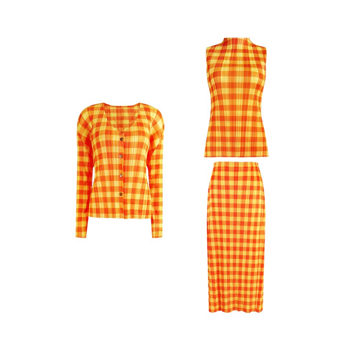 Pleated Orange Plaid 3-Piece Set