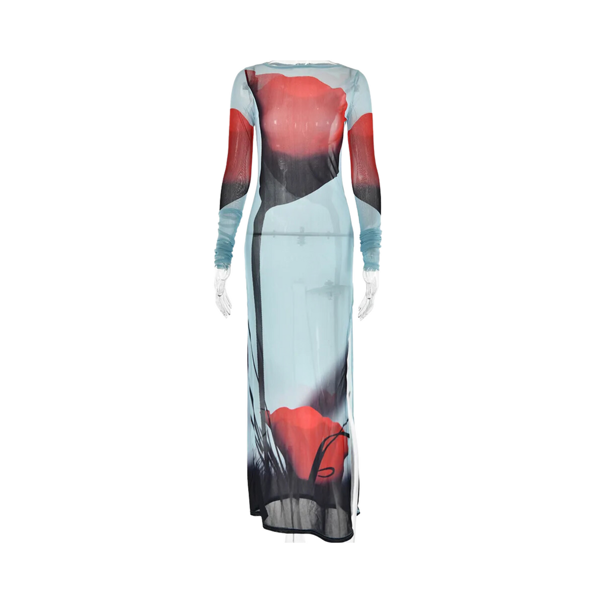 Sheer Floral Side Slit Dress