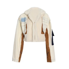 Patch Suede Spliced Denim Jacket