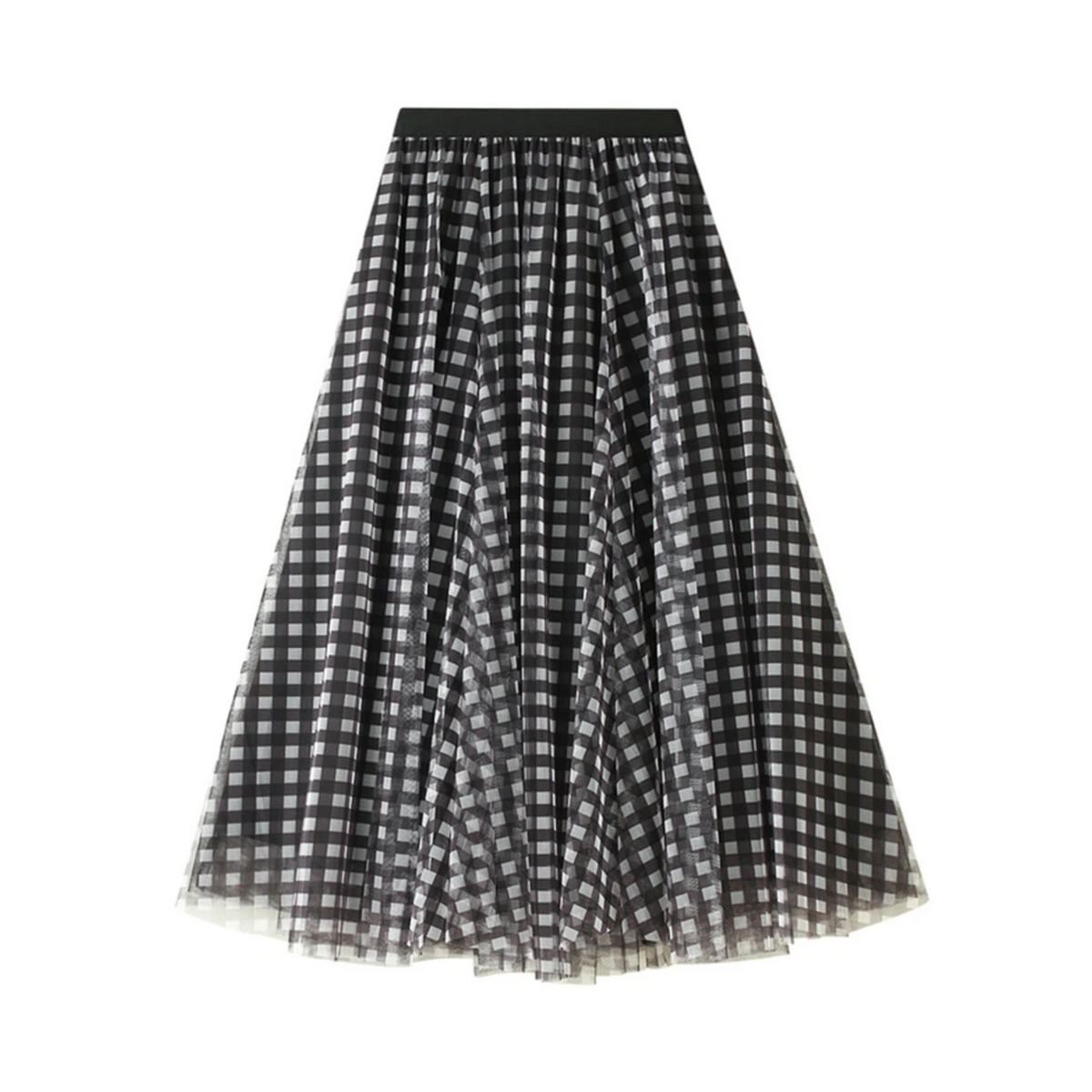 Checkered Mesh A-Line Skirt