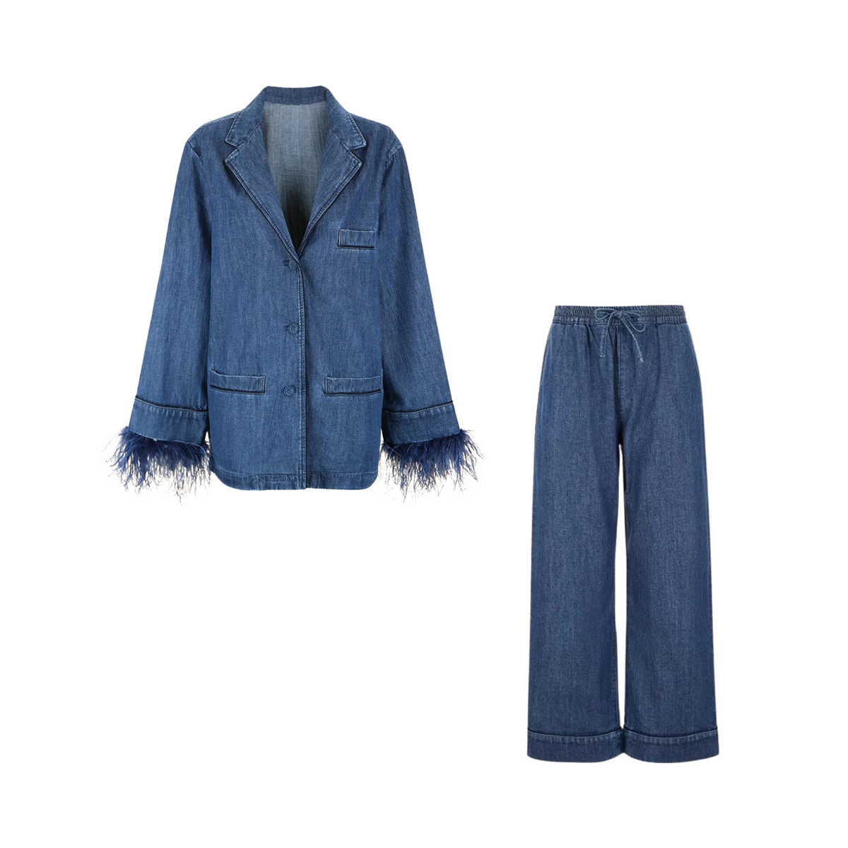 Fringed Blazer+Ankle-Length Pants Set