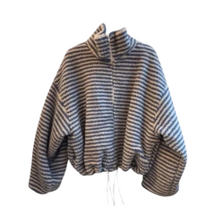 Striped Stand Collar Zip-Up Jacket