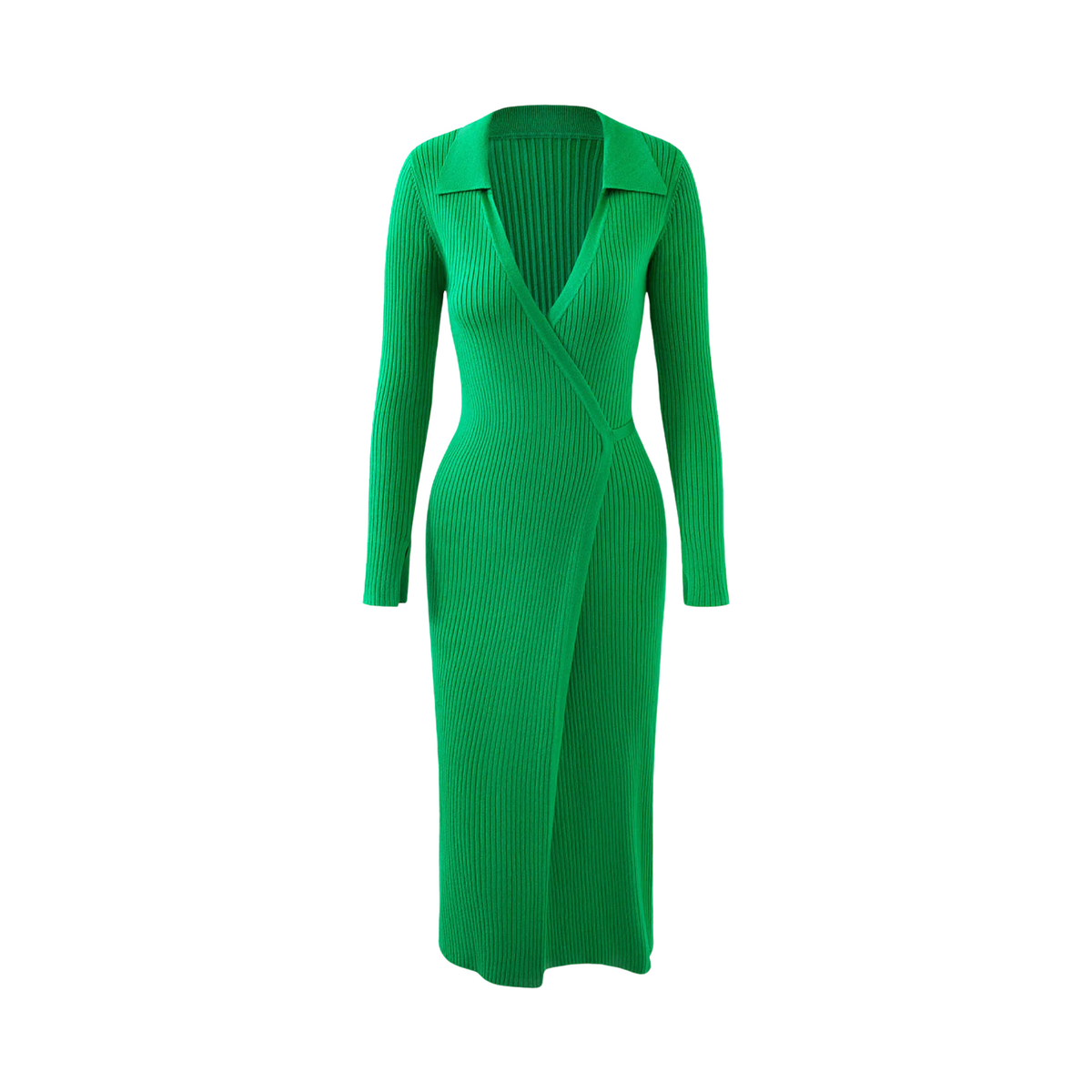 Ribbed Knitted Midi Wrap Dress