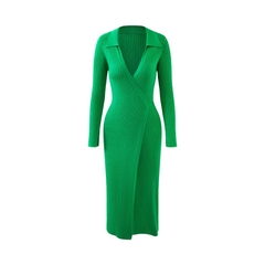 Ribbed Knitted Midi Wrap Dress
