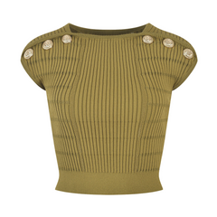 Button Detailed Ribbed Crop Top