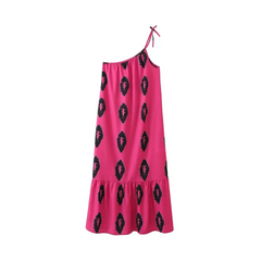 Asymmetric Neckline Printed Midi Dress