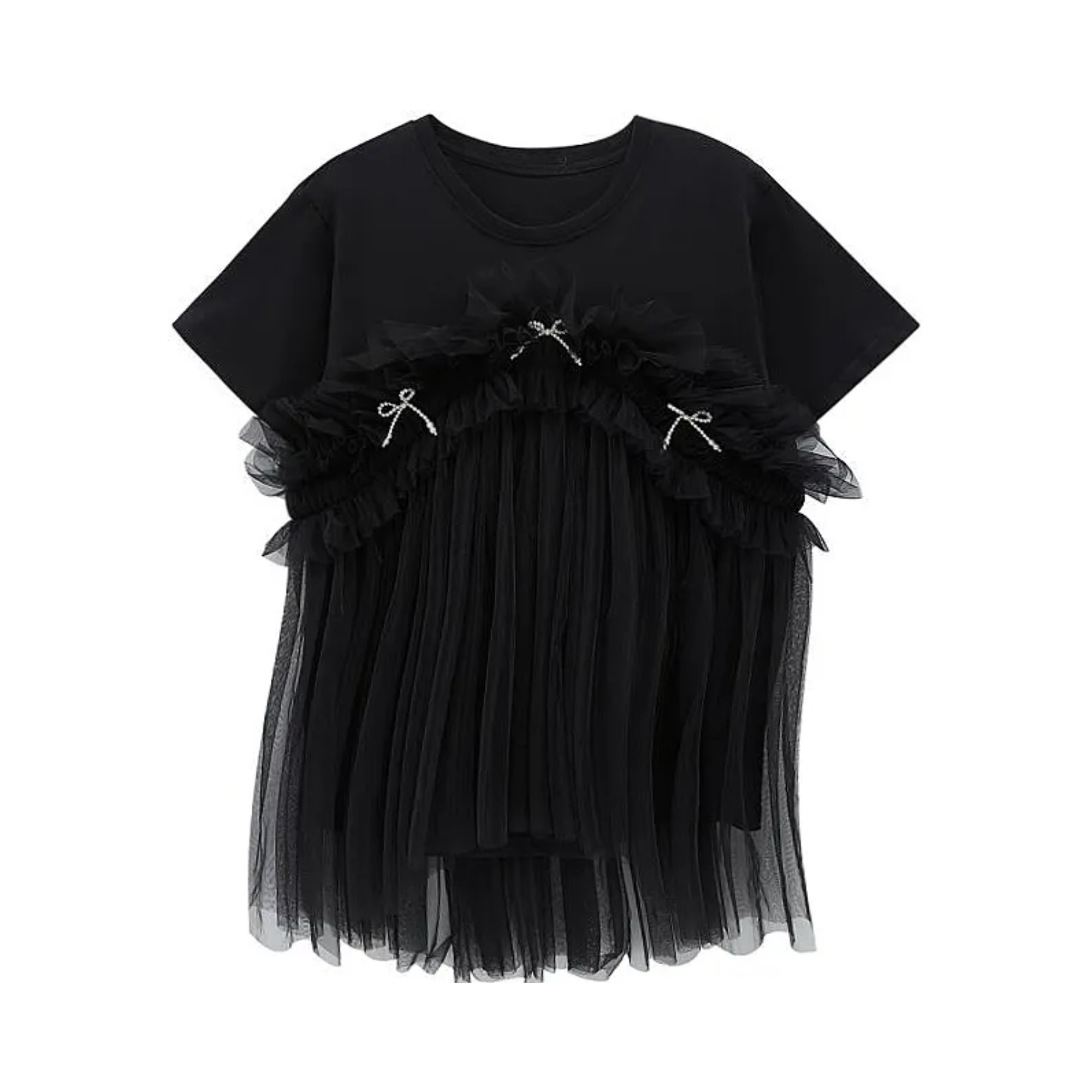 Ribbons Mesh Spliced T-Shirt