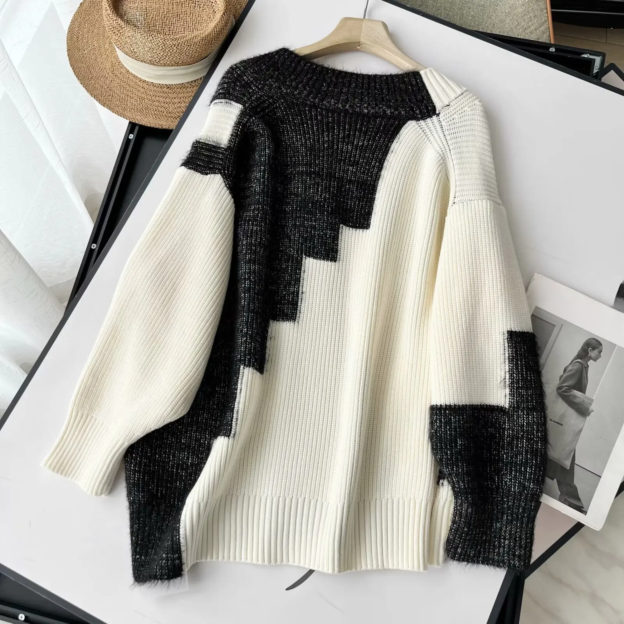 Colorblock Loose Knit Cardigan