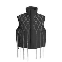 Tasseled Diamond Sleeveless Puffer Jacket
