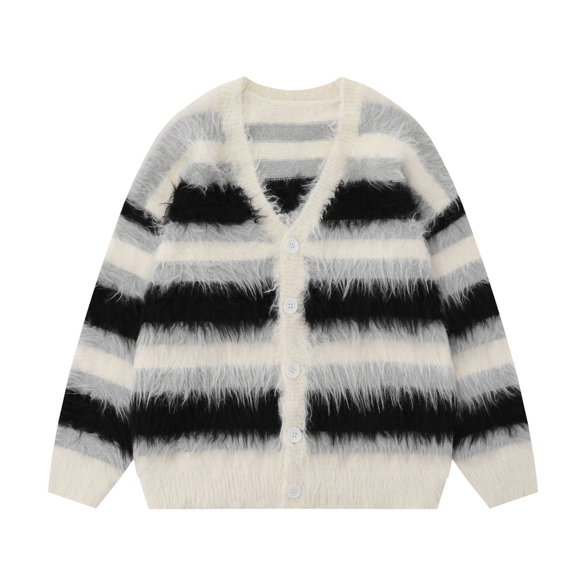 Furry Striped Knitted Cardigan