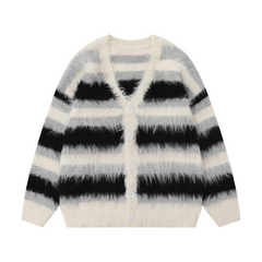 Furry Striped Knitted Cardigan
