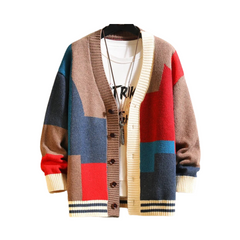 Multicolor Grids Knitted Cardigan