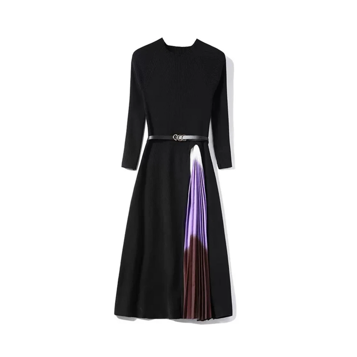 Pleated Ombre Belted Midi Dress