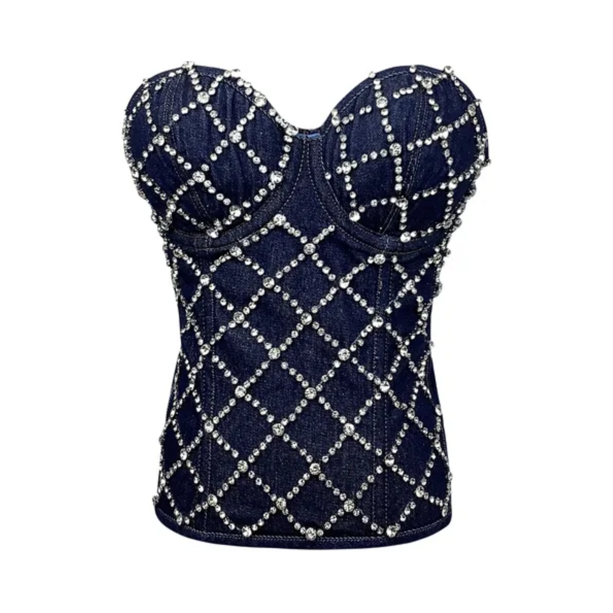 Rhinestones Lattice Corset Tank Top