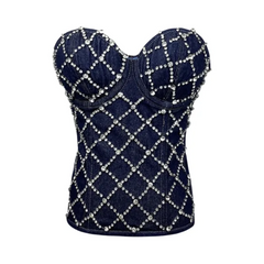 Rhinestones Lattice Corset Tank Top