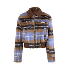 Plaid Zip-Up Short Jacket