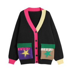 Colorful Patch Pockets Knitted Sweater