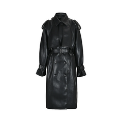 Vegan Leather Belted Trench Coat