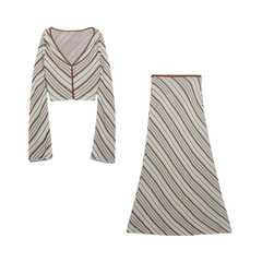 Gray Stripes Top+Skirt Set