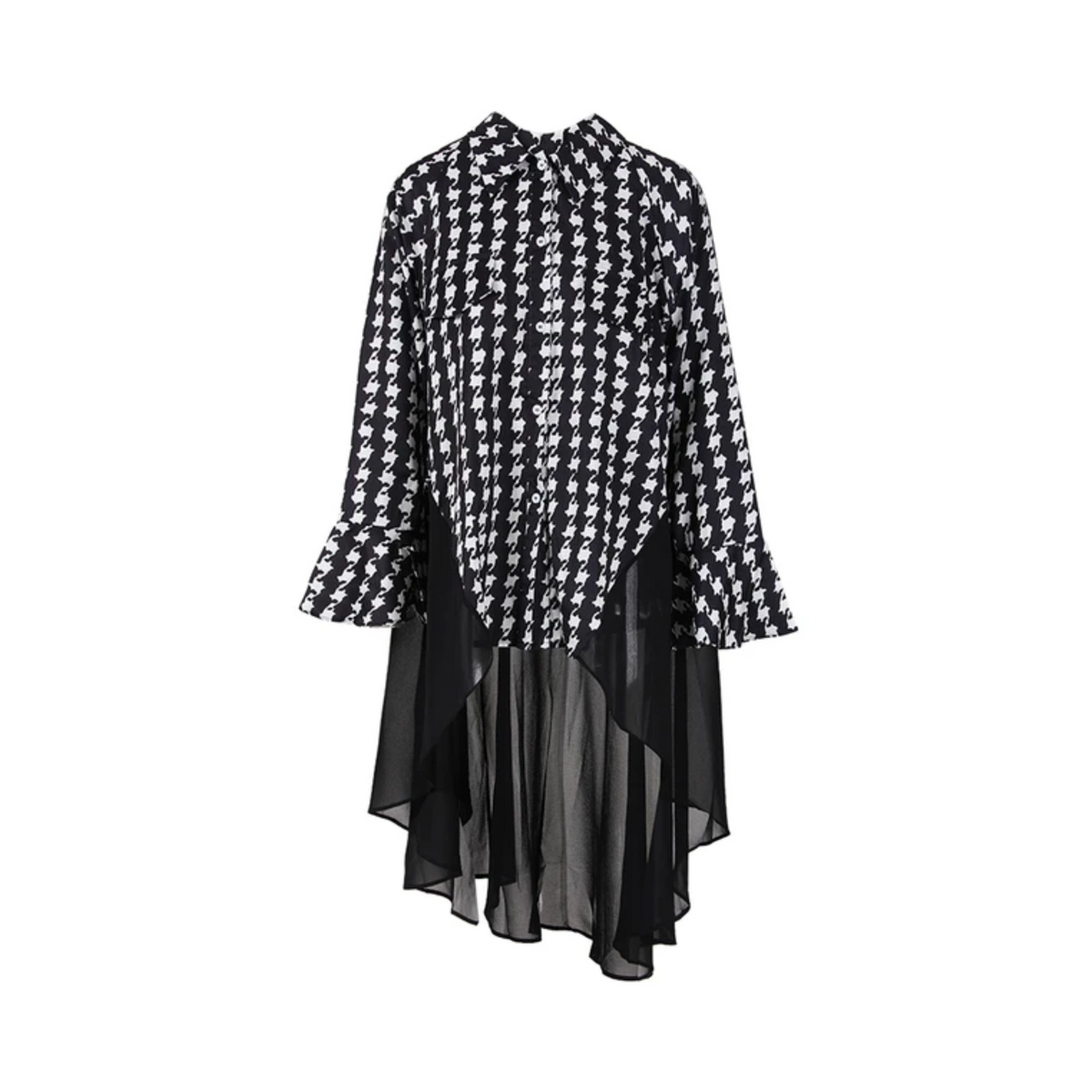 Houndstooth Mesh Spliced Blouse