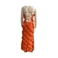 Ruffles Crisscross Back Strapless Dress