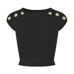 Button Detailed Ribbed Crop Top